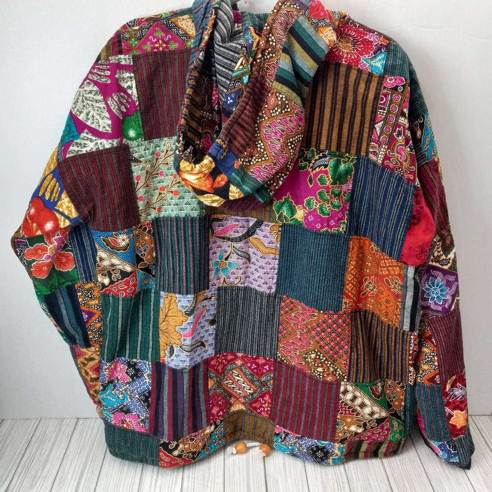 Vintage Rey Wear Patchwork Baja Boho Hippie Hoodie - Picture 5 of 8